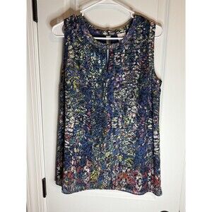 Cabi Sleeveless top Sheer Lined Womens M Blue Floral Print Keyhole  business